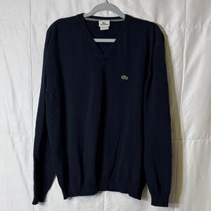 Lacoste Navy V Neck Sweater Classic Crocodile Logo Size 7 or US XL
